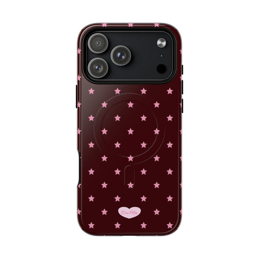 Burgundy Pink Star Polka MagSafe Phone Case