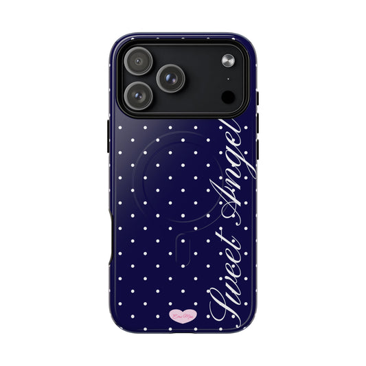 Navy Sweet Angel Polka Dot MagSafe Phone Case