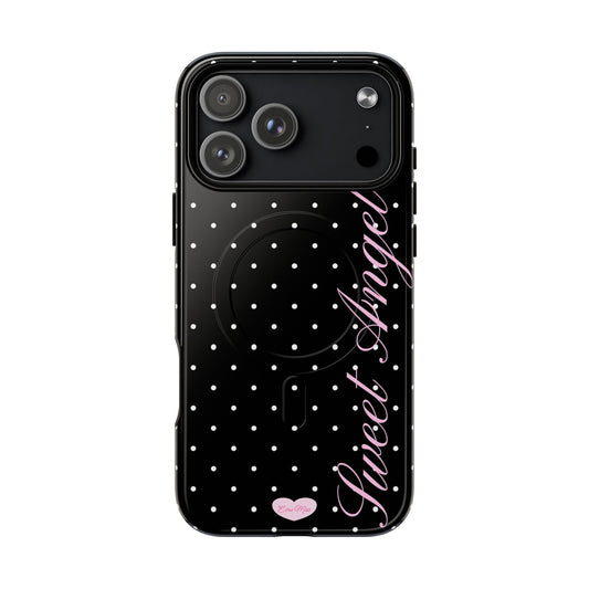Sweet Angel Black & Pink Polka Dot MagSafe Phone Case